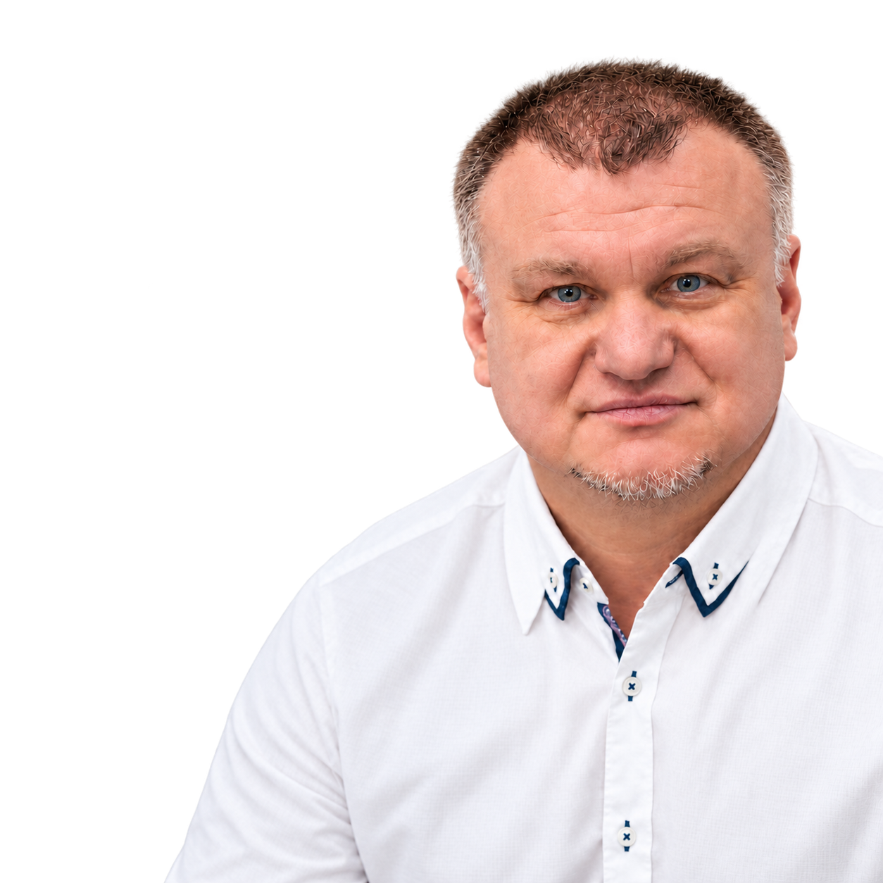 Valeri Schick – freigestelltes Originalporträt im weißen Hemd
